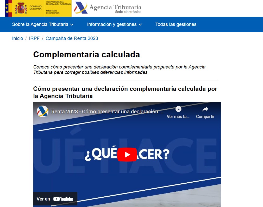 Como presentar una declaración complementaria calculada Agencia Tributaria