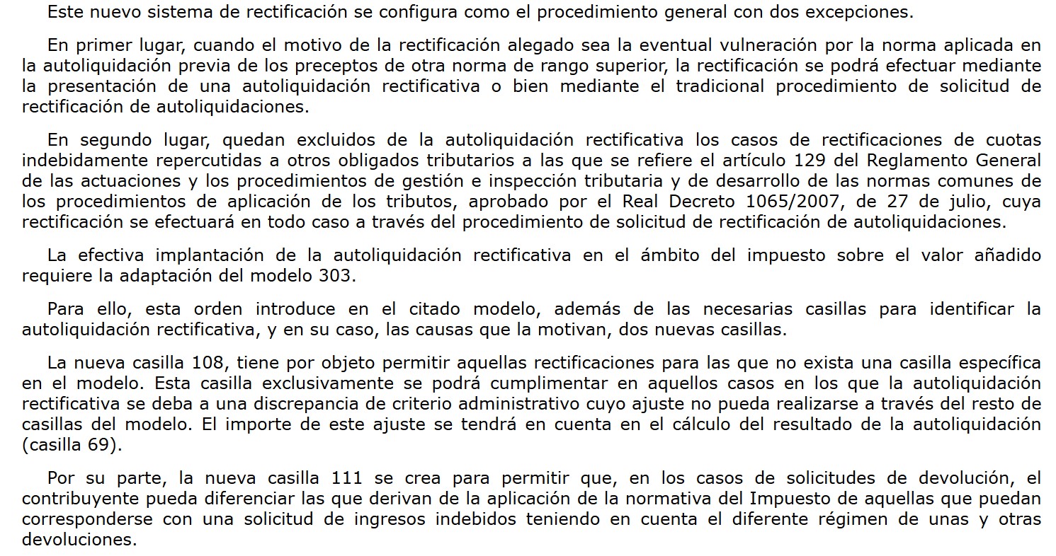 excepciones al nuevo sistema de autoliquidación rectificativa